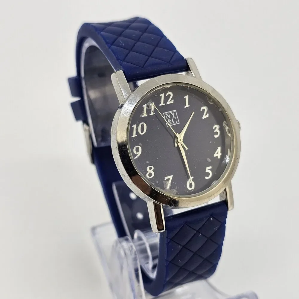 NY &‎ C Women's Watch 35MM Blue Dial Blue Plastic Bands New Battery